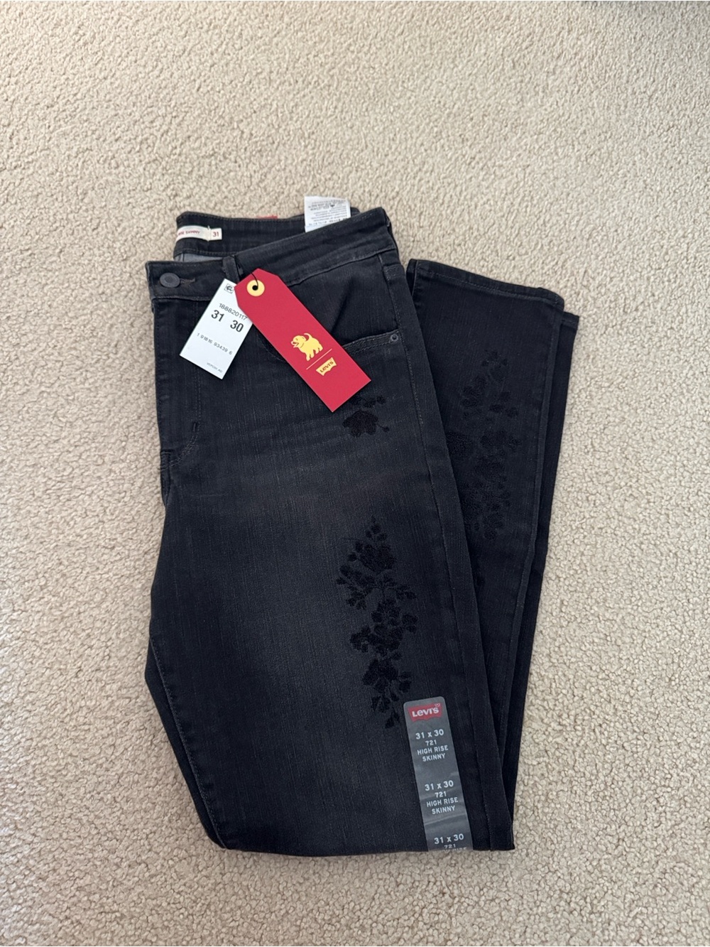 Levi's Black High-Rise Skinny Jeans with Floral Embroidery